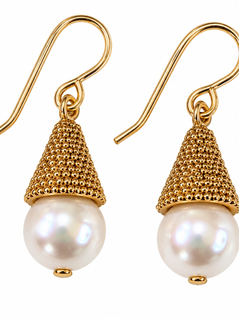 Gold Tone Textured Faux Pearl Drop Dangle Earrings